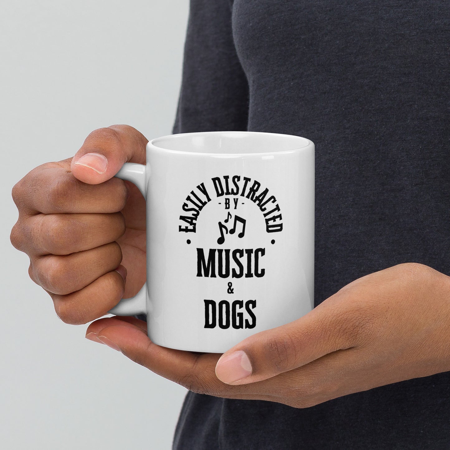 easily distracted by music and dogs - White glossy mug