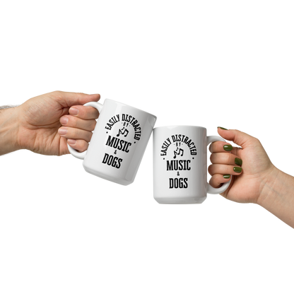 easily distracted by music and dogs - White glossy mug