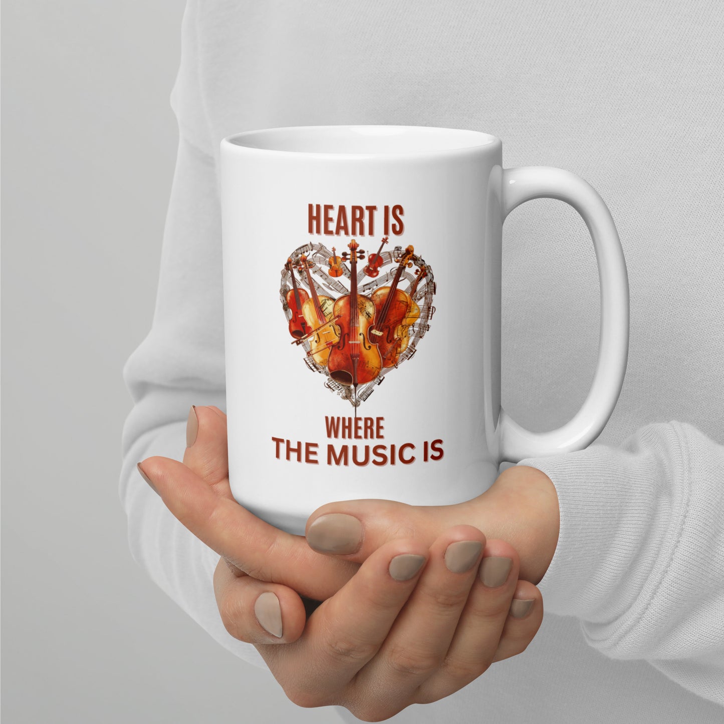 Heart is where the music is V1 - White glossy mug